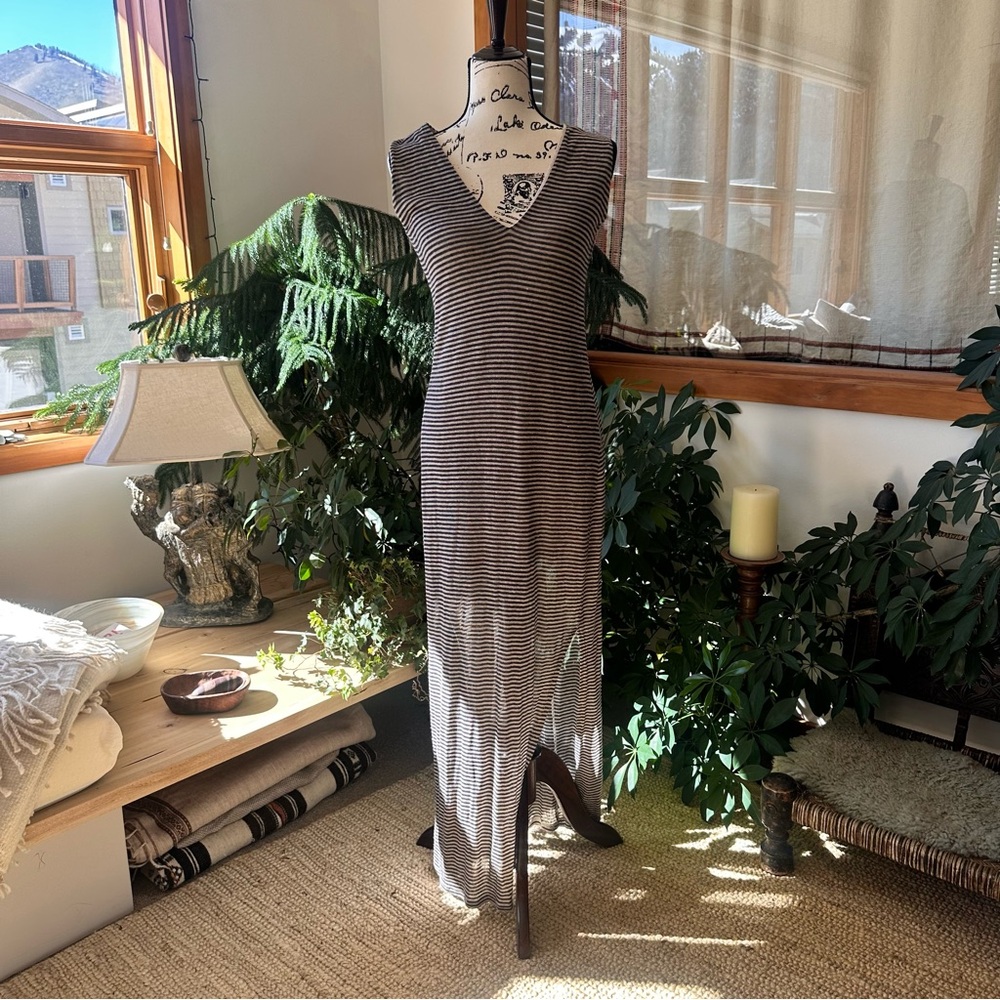 Positano Italy linen Striped Maxi Dress